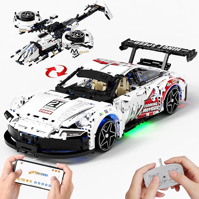 1:10 Race Car Building Kit,2 in1 Adult Collectible Sports Technology Car & Star Space Warplane Building Kits（1560Pcs）